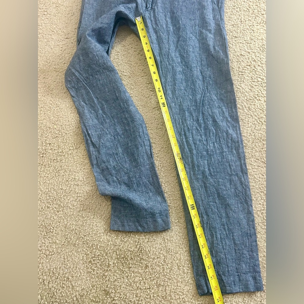 J Crew Driggs Pants Mens 35x32 Linen Blend Chambray Trouser Chino Blue Preppy - Picture 6 of 8